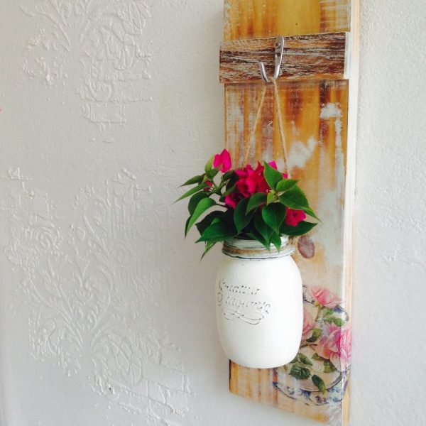 Rustic Wood Panel With Vase